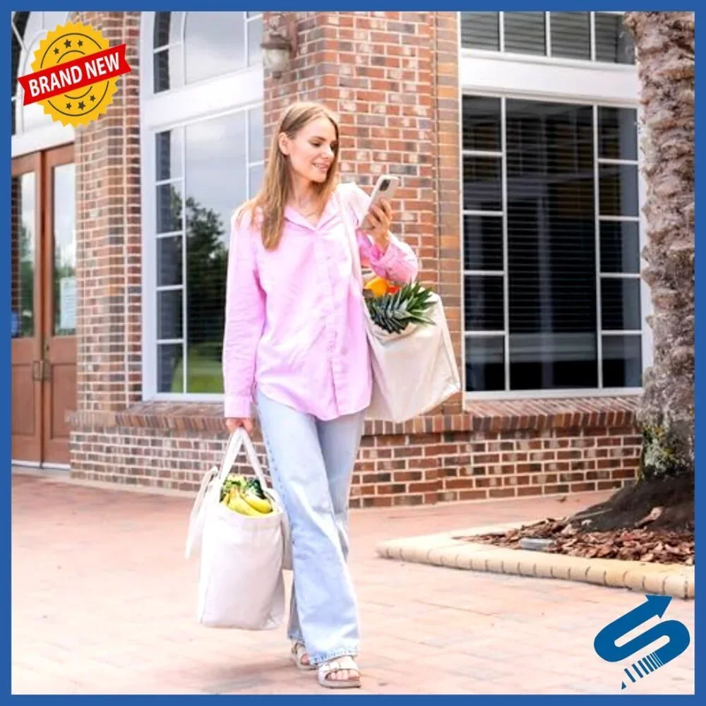 Reusable Canvas Grocery Tote Bags Heavy Duty Washable Foldable 3 Pack